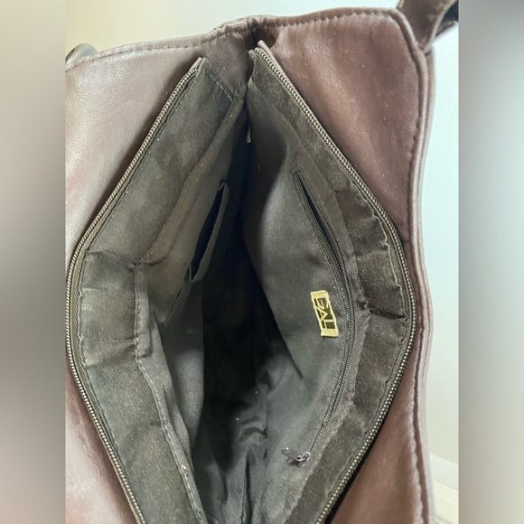 GAL Dark Brown Leaf Fringe Beaded Handle Boho Bag EUC - Picture 8 of 10